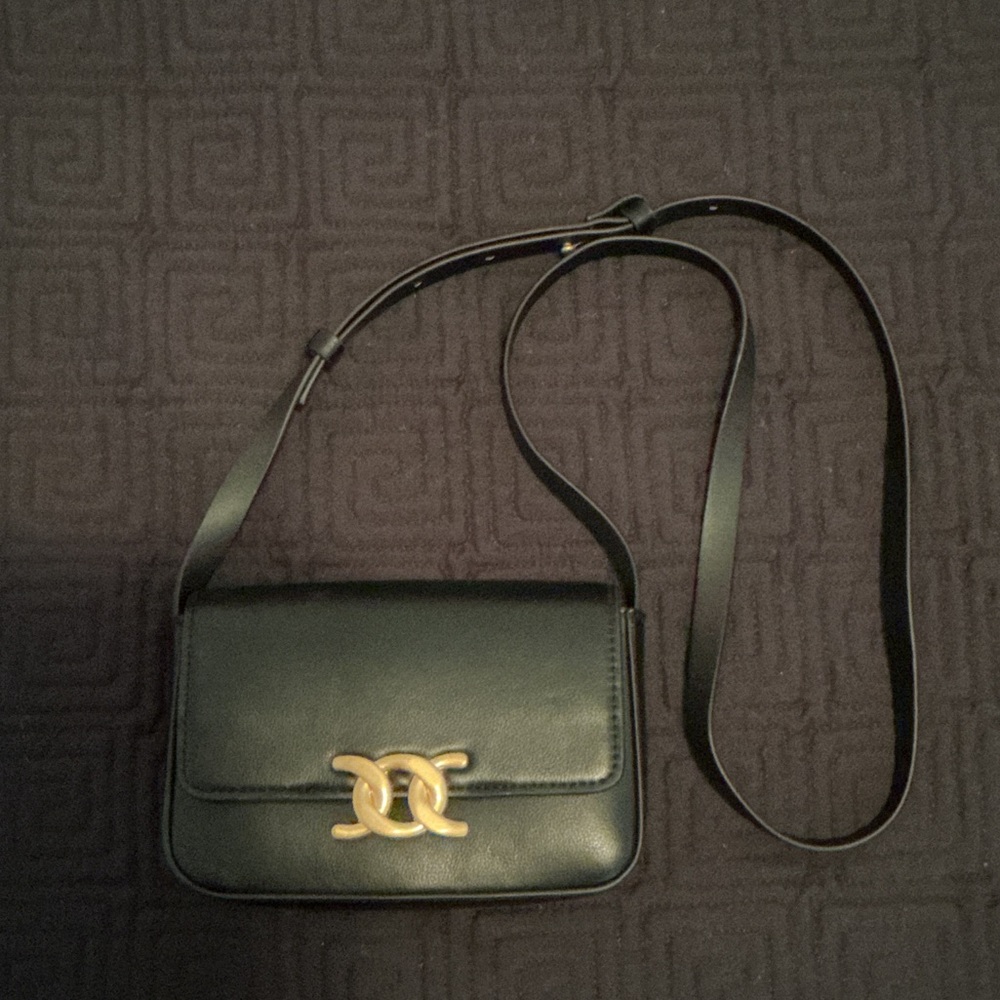 Zara Black Crossbody Bag with Gold Detail